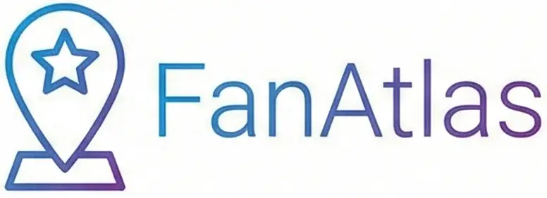 FanAtlas logo featuring a map pin icon with a star inside, next to the word "FanAtlas" in gradient blue and purple text.