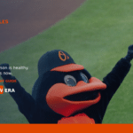 Baltimore Orioles mascot poses on field with arms raised; text highlights 2026 season preview and announces a new manager for the team.