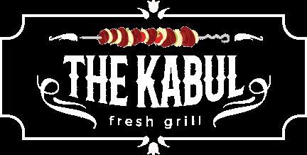 The Kabul Fresh Grill logo features skewered meat and vegetables above the restaurant name in bold white text on a black background.