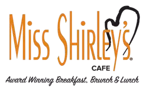 Miss Shirley’s Cafe logo with tagline: "Award Winning Breakfast, Brunch & Lunch" in black script under the cafe name.