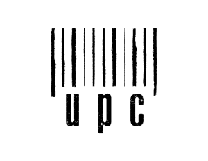 A stylized black barcode with the letters "u p c" underneath on a light gray background.