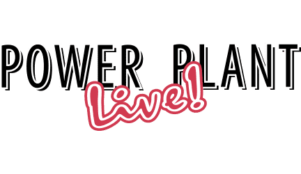 The words "POWER PLANT" in black capital letters with "Live!" in red script overlapping the center.